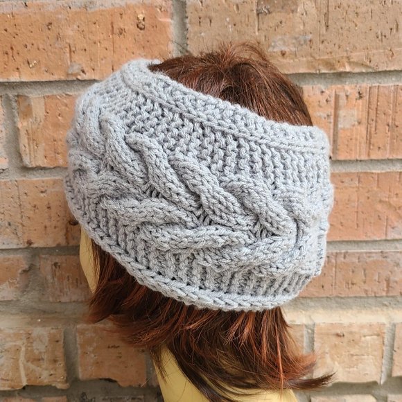 Handmade Women's Cable Knit Headband Light Gray Sparkling One Size - Picture 11 of 14